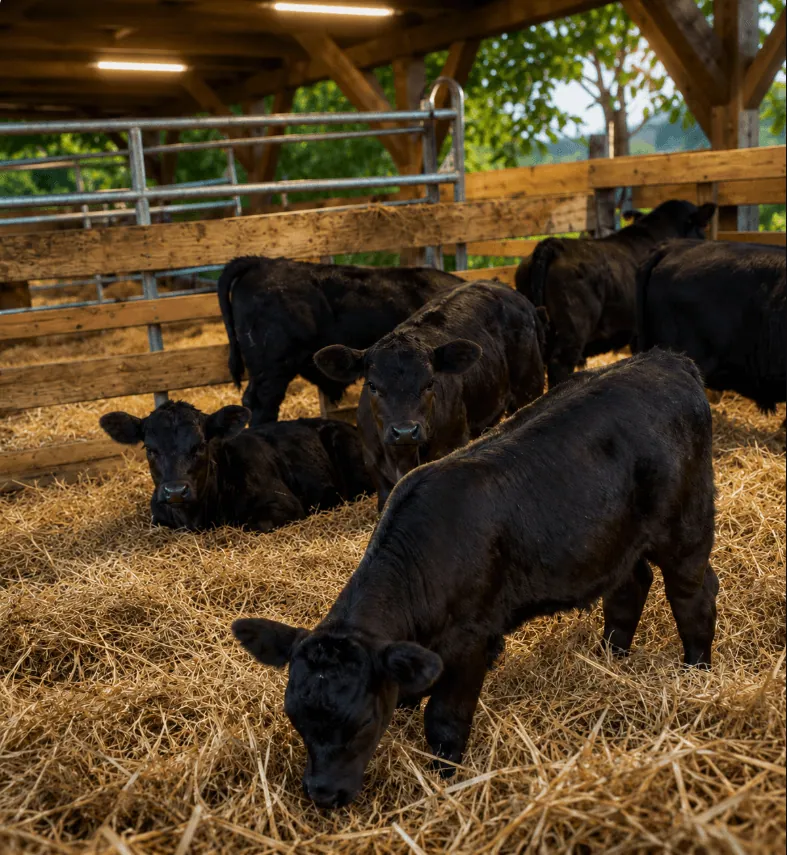 Čreda Black Angus na pašniku nad hišo